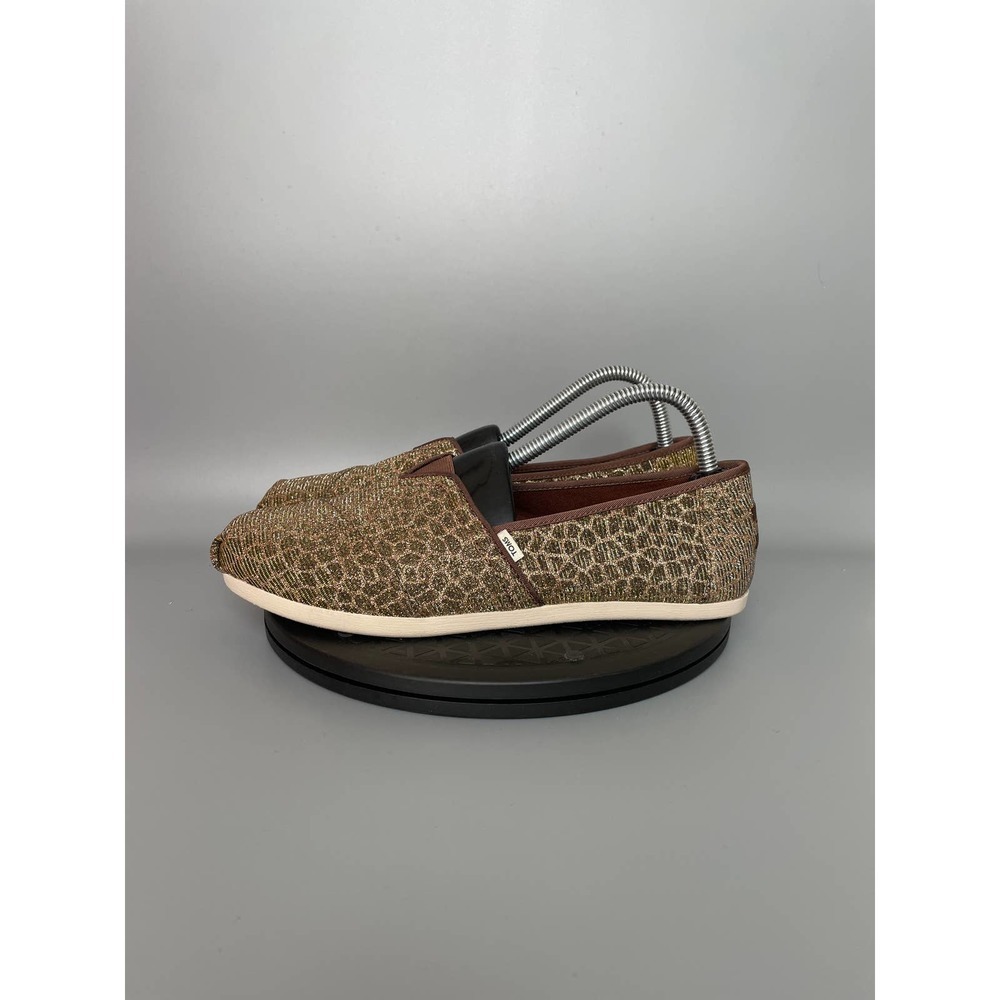 Womens Toms Alpragata Animal Print Slip On Shoes Size 9.5 Gold White​​​​​​​​​